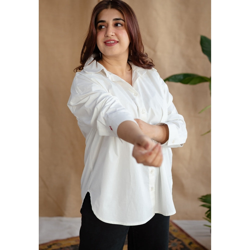 The Indian Ethnic Co. White Poplin Cotton Solid Shirt