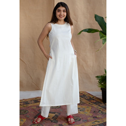 The Indian Ethnic Co. White Poplin Cotton Solid Kurta