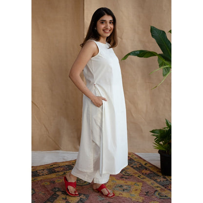 The Indian Ethnic Co. White Poplin Cotton Solid Kurta