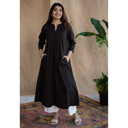 The Indian Ethnic Co. Black Poplin Cotton Solid Kurta