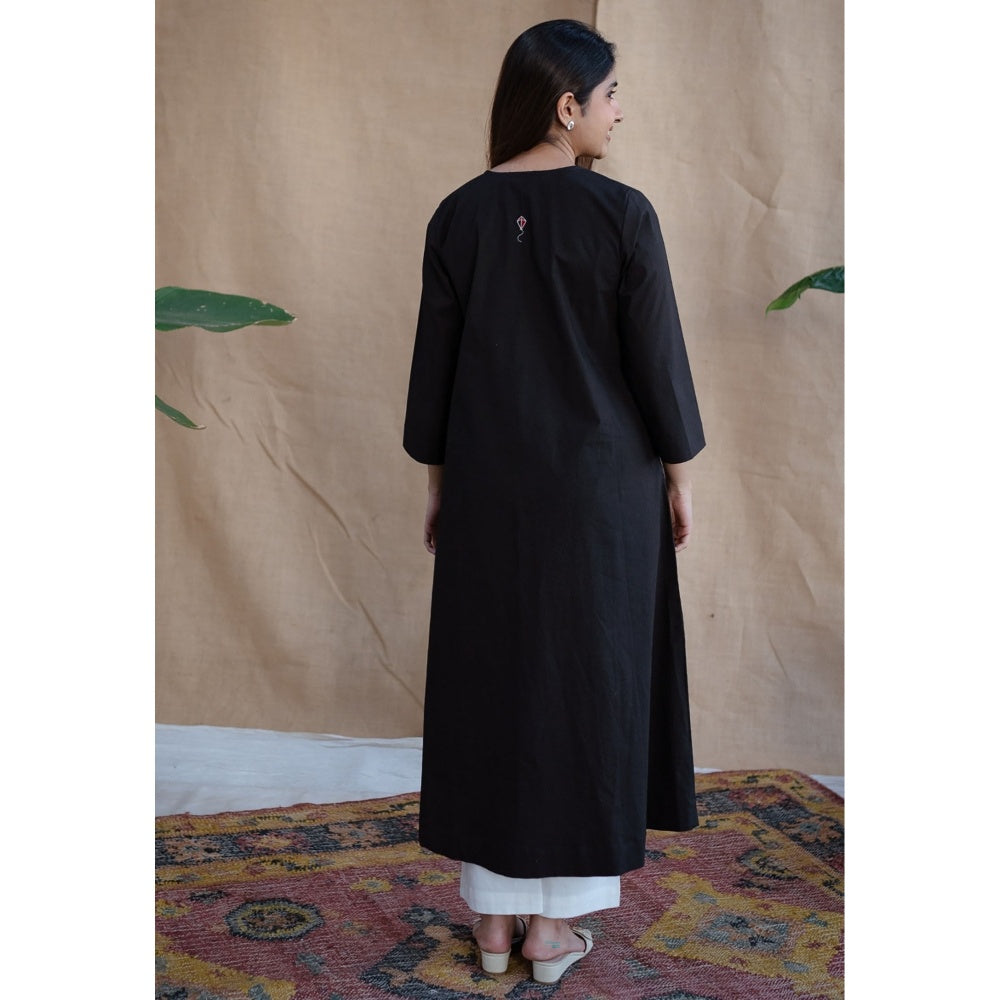 The Indian Ethnic Co. Black Poplin Cotton Solid Kurta