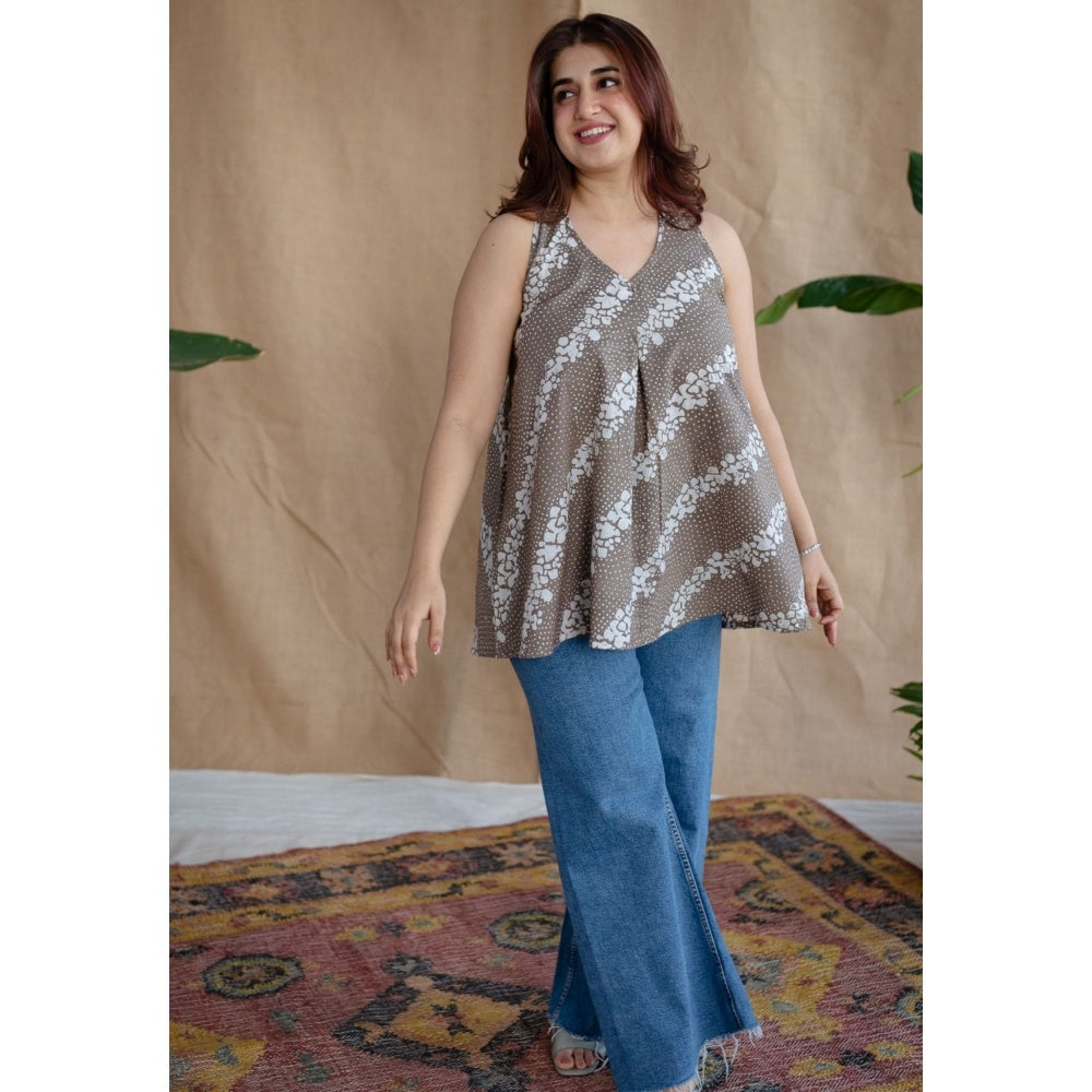 The Indian Ethnic Co. Grey Batik Cotton Top