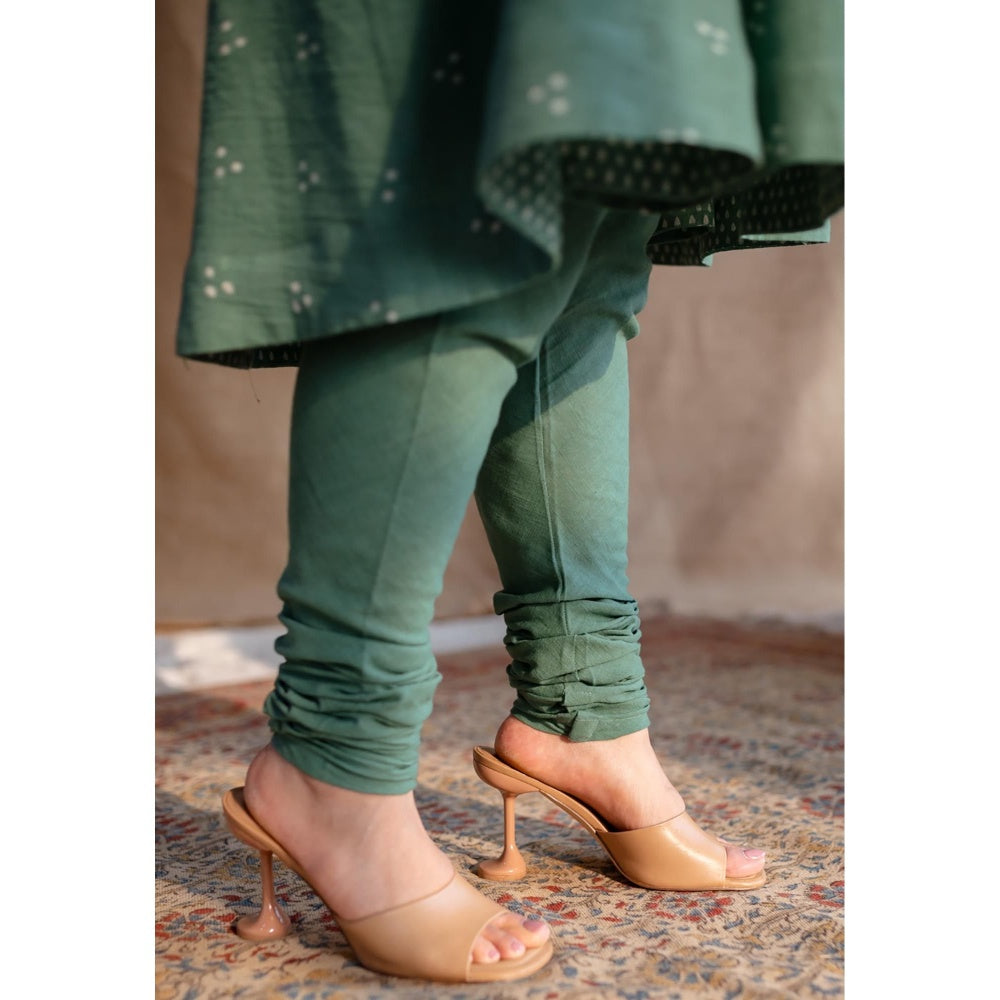The Indian Ethnic Co. Green Dabu Cotton Embroidered Kurta with Churidar and Dupatta (Set of 3)