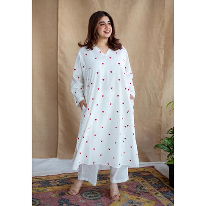 The Indian Ethnic Co. White Plain Cotton Straight Palazzo
