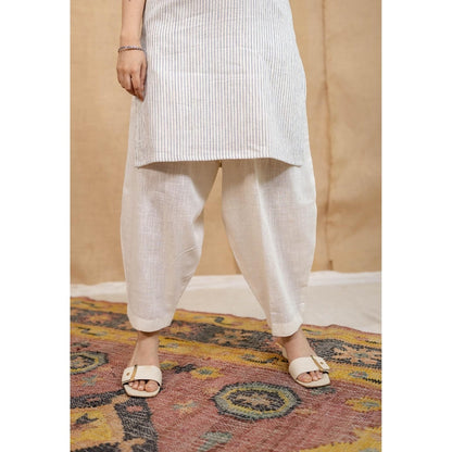 The Indian Ethnic Co. Off-White Solid Cotton Afghan Palazzo