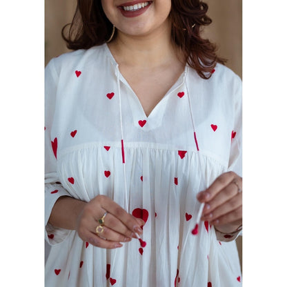 The Indian Ethnic Co. White A-Line Cotton Hand Block Printed Dress
