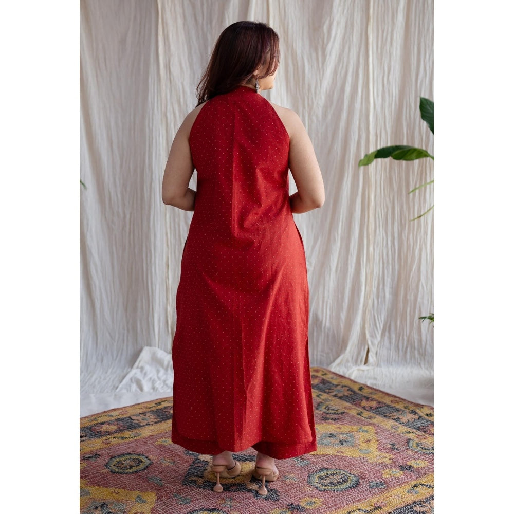 The Indian Ethnic Co. Red Straight Ajrakh Handblock Printed Cotton Pant