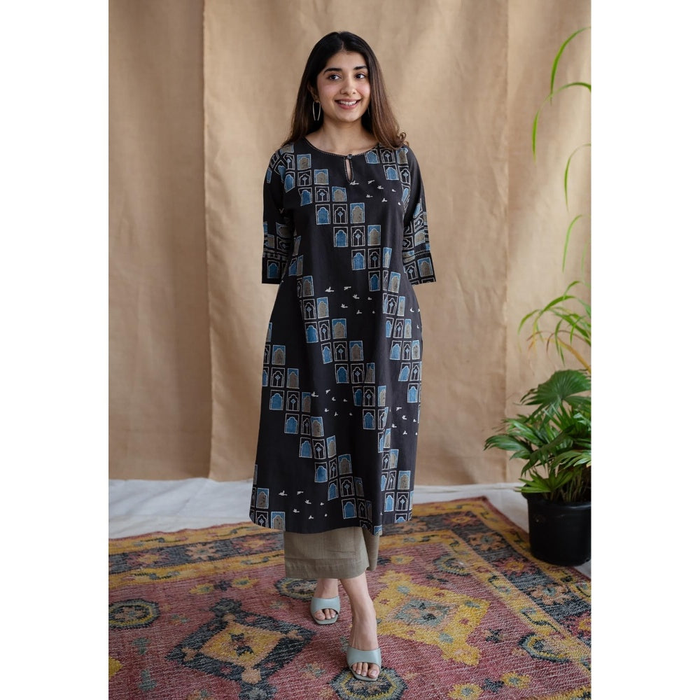 The Indian Ethnic Co. Mud Brown Straight Solid Slub Cotton Pant