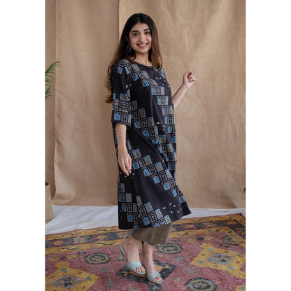 The Indian Ethnic Co. Mud Brown Straight Solid Slub Cotton Pant