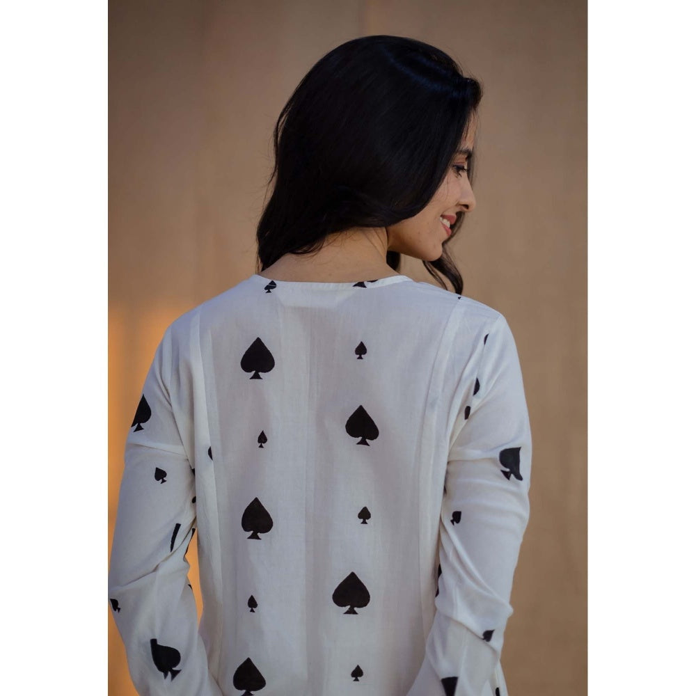 The Indian Ethnic Co. White A-Line Block Printed Cotton Kurta