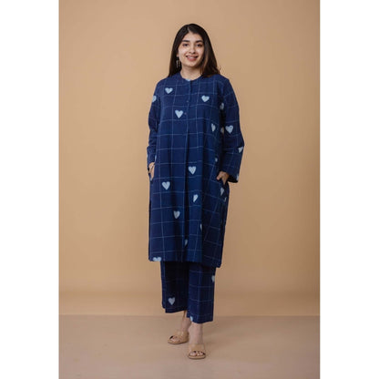The Indian Ethnic Co. Ayaat Blue Dabu Cotton Straight Co-Ord Set