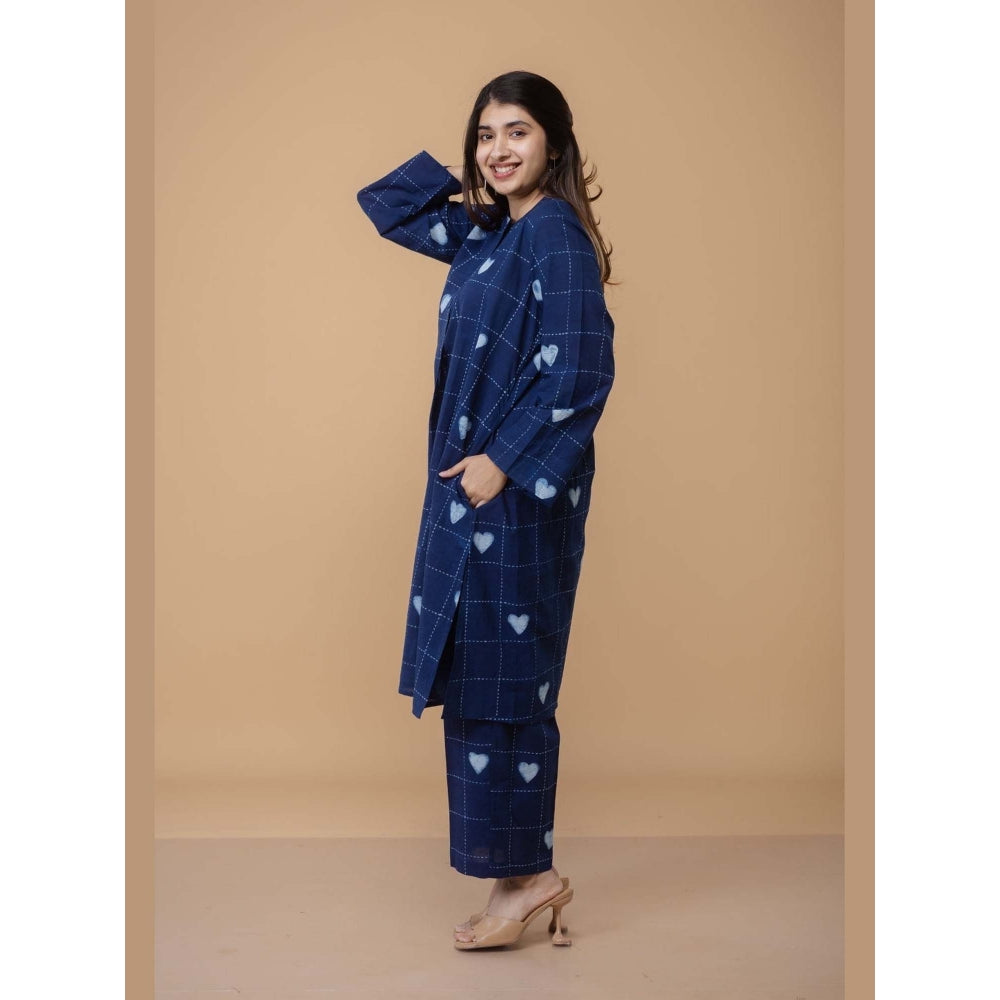The Indian Ethnic Co. Ayaat Blue Dabu Cotton Straight Co-Ord Set
