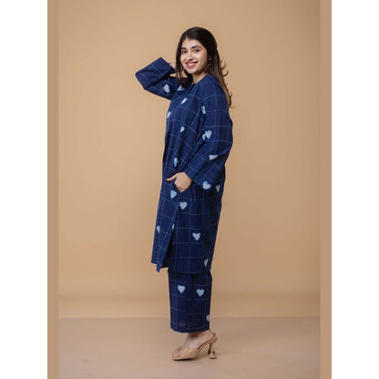The Indian Ethnic Co. Ayaat Blue Dabu Cotton Straight Co-Ord Set