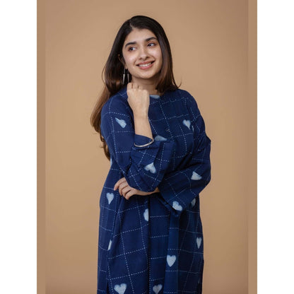 The Indian Ethnic Co. Ayaat Blue Dabu Cotton Straight Co-Ord Set