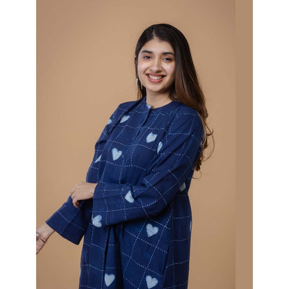 The Indian Ethnic Co. Ayaat Blue Dabu Cotton Straight Co-Ord Set