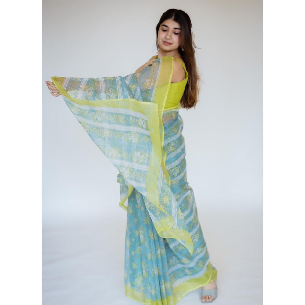 The Indian Ethnic Co. Print Cotton Kota Doria Saree with Unstitched Blouse