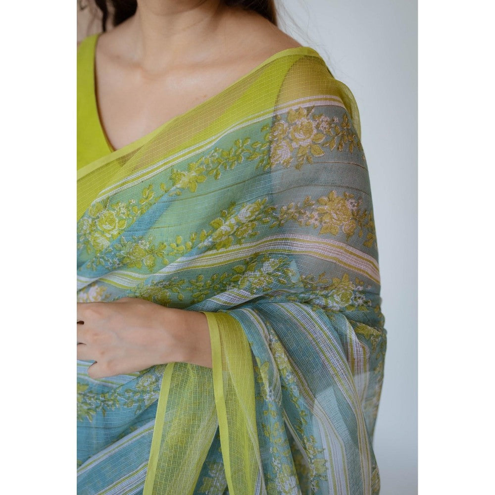 The Indian Ethnic Co. Print Cotton Kota Doria Saree with Unstitched Blouse