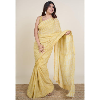 The Indian Ethnic Co. Ramisha Yellow Batik Hand Block Print Mul Cotton Saree Without Blouse