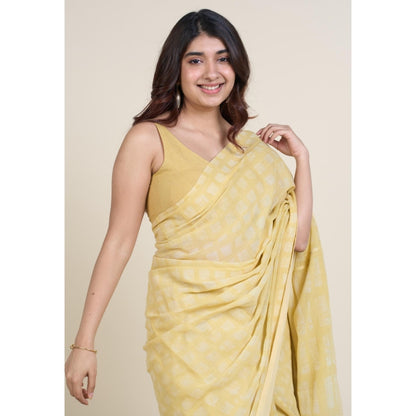 The Indian Ethnic Co. Ramisha Yellow Batik Hand Block Print Mul Cotton Saree Without Blouse