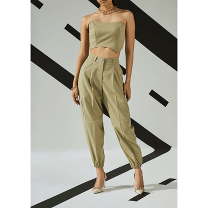 The Dapper Lady Jade Asymmetric Corset - Khaki