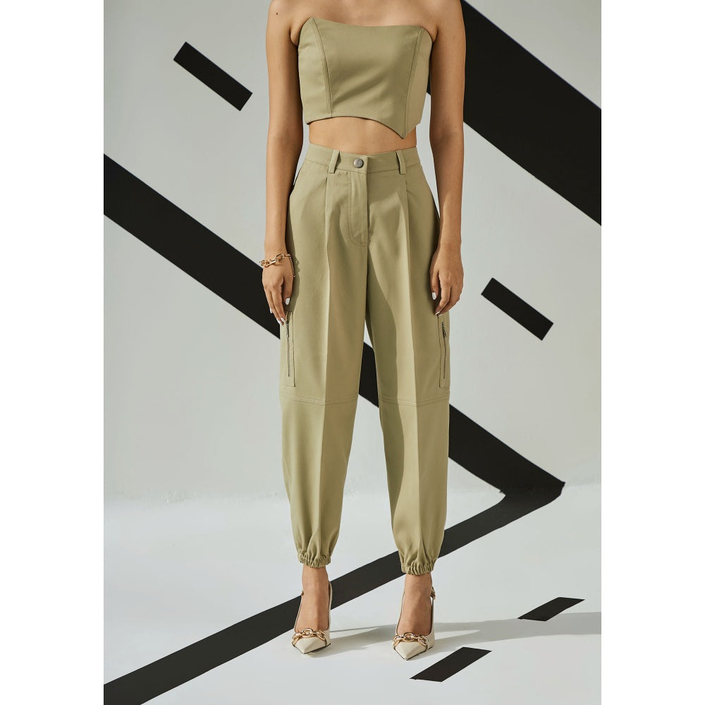 The Dapper Lady Jade Asymmetric Corset - Khaki
