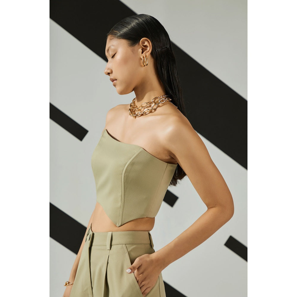 The Dapper Lady Jade Asymmetric Corset - Khaki