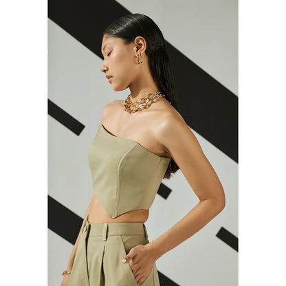 The Dapper Lady Jade Asymmetric Corset - Khaki