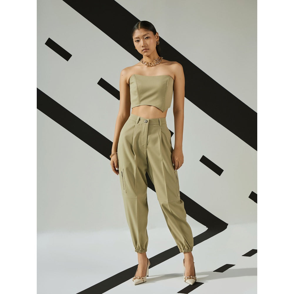 The Dapper Lady Jade Asymmetric Corset - Khaki