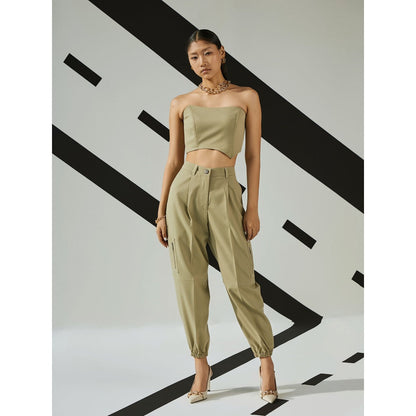 The Dapper Lady Jade Asymmetric Corset - Khaki