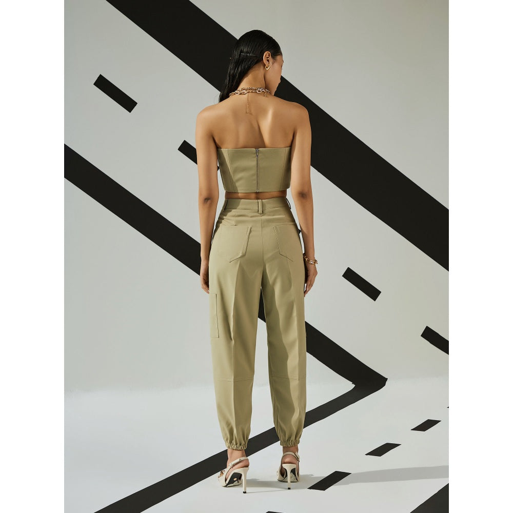The Dapper Lady Jade Asymmetric Corset - Khaki