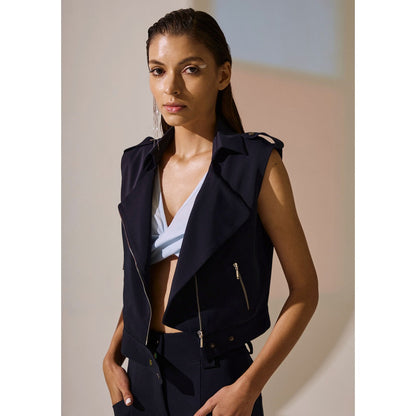The Dapper Lady Aqua Linen Crop - Blue
