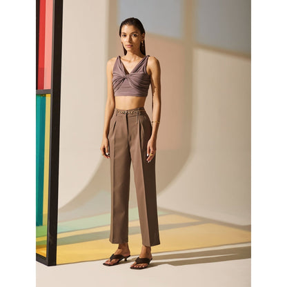 The Dapper Lady Bronze Pleated Pants - Brown
