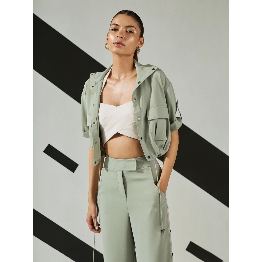 The Dapper Lady Jade Crop Overshirt - Green