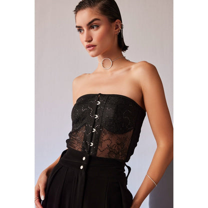 The Dapper Lady Tokyo Black Embroidered Top
