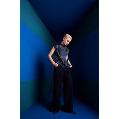 The Dapper Lady Milan Navy Blue Solid Crop Top