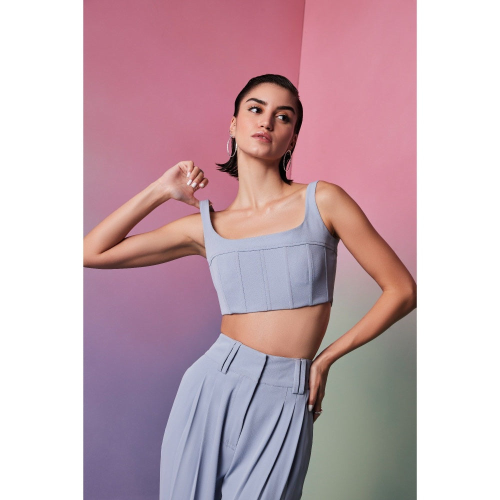 The Dapper Lady Sydney Blue Solid Crop Top