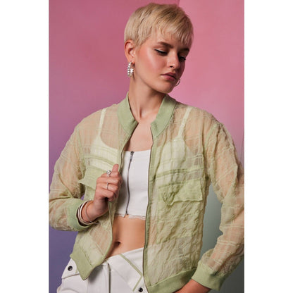 The Dapper Lady Rome Green Checks Crop Jacket