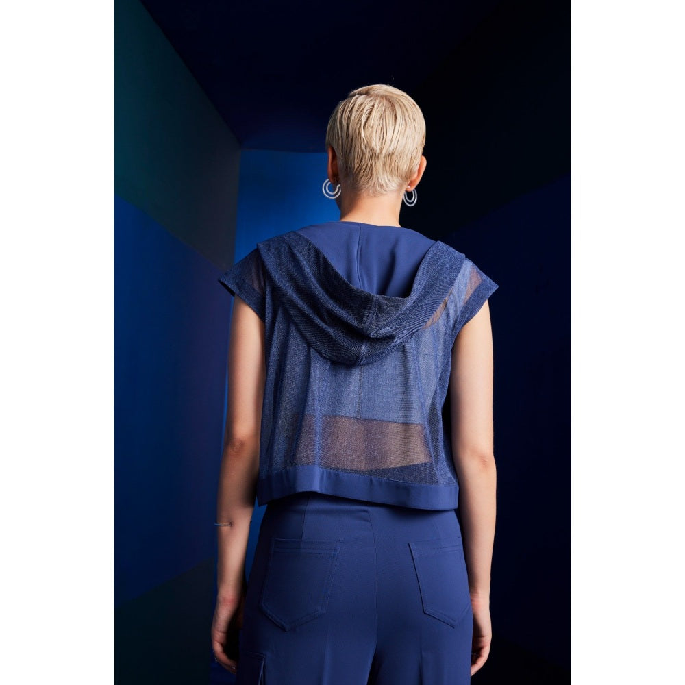 The Dapper Lady Seoul Navy Blue Solid Crop Jacket