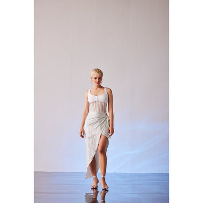 The Dapper Lady Mykonos White Embellished Asymmetric Skirt