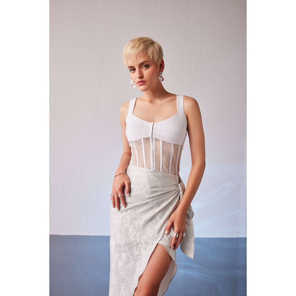 The Dapper Lady Mykonos White Embellished Asymmetric Skirt