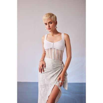 The Dapper Lady Mykonos White Embellished Asymmetric Skirt