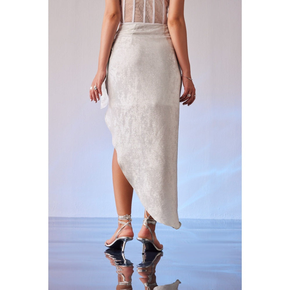 The Dapper Lady Mykonos White Embellished Asymmetric Skirt