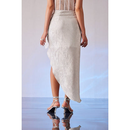 The Dapper Lady Mykonos White Embellished Asymmetric Skirt
