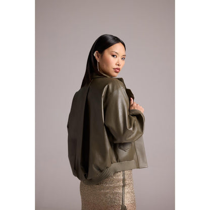 The Dapper Lady Olive Leather Jacket