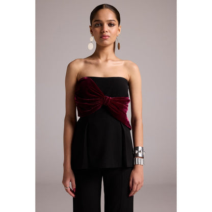 The Dapper Lady Black Sienna Bow Peplum Top