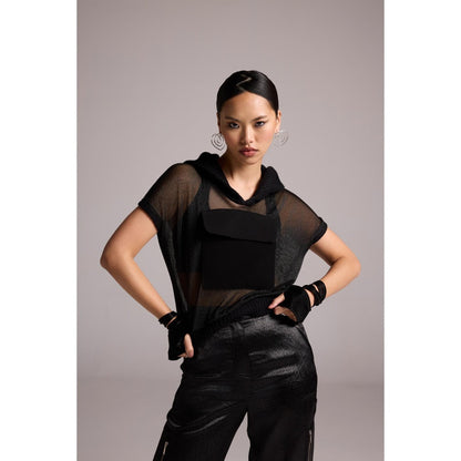 The Dapper Lady Black Sienna Sheer Hoodie with Bustier (Set of 2)