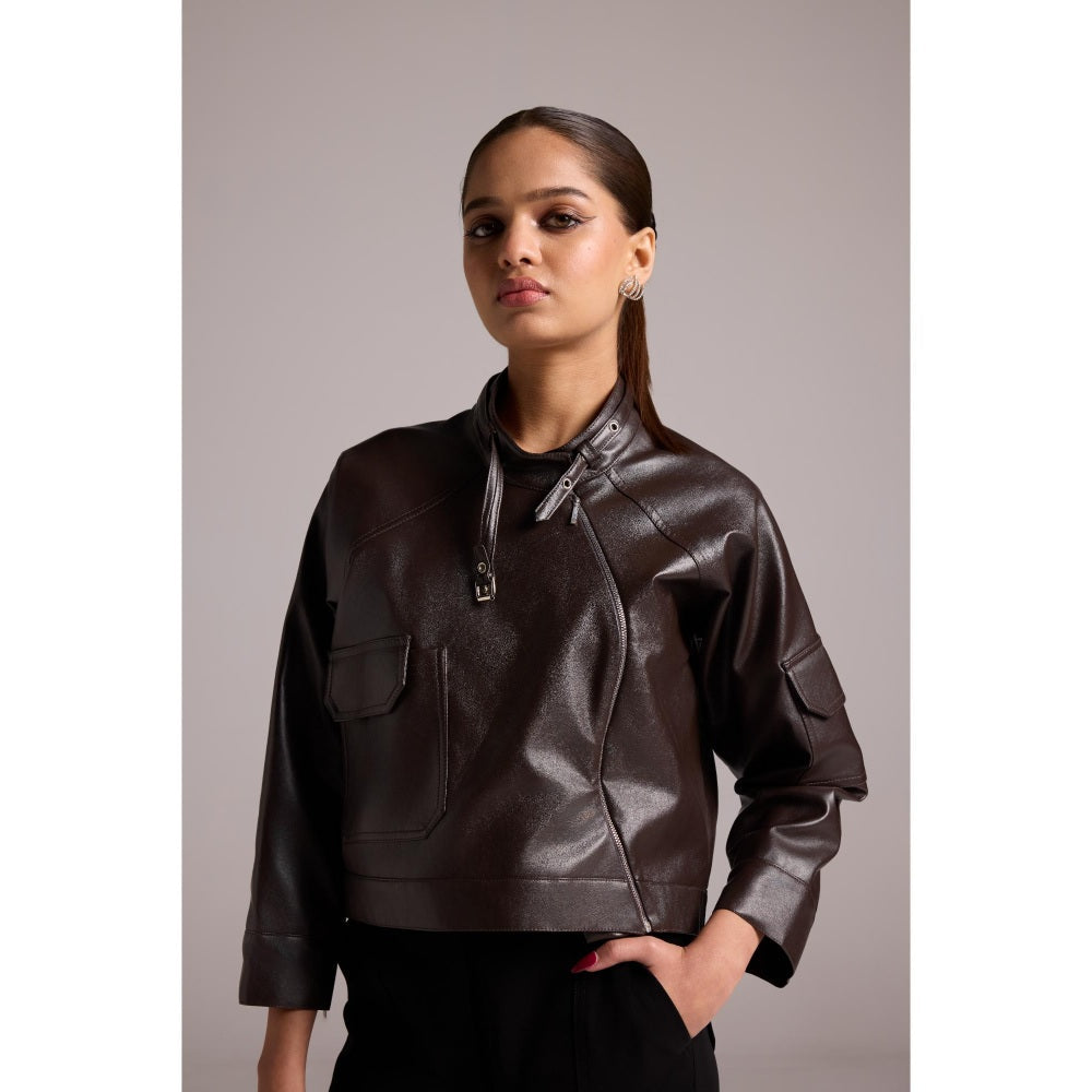 The Dapper Lady Brown Chocolate Asymmetric Jacket