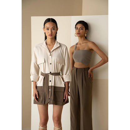 The Dapper Lady Off White Colorblock Mini Dress
