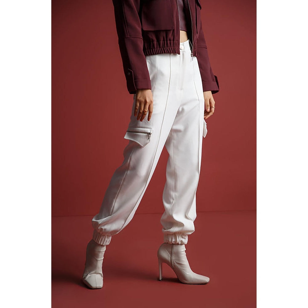 The Dapper Lady Ivory Zipped Joggers