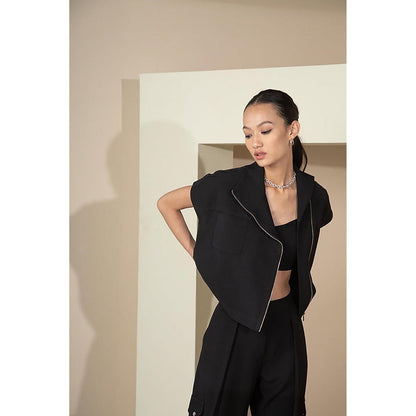 The Dapper Lady Jet Black Pleated Joggers